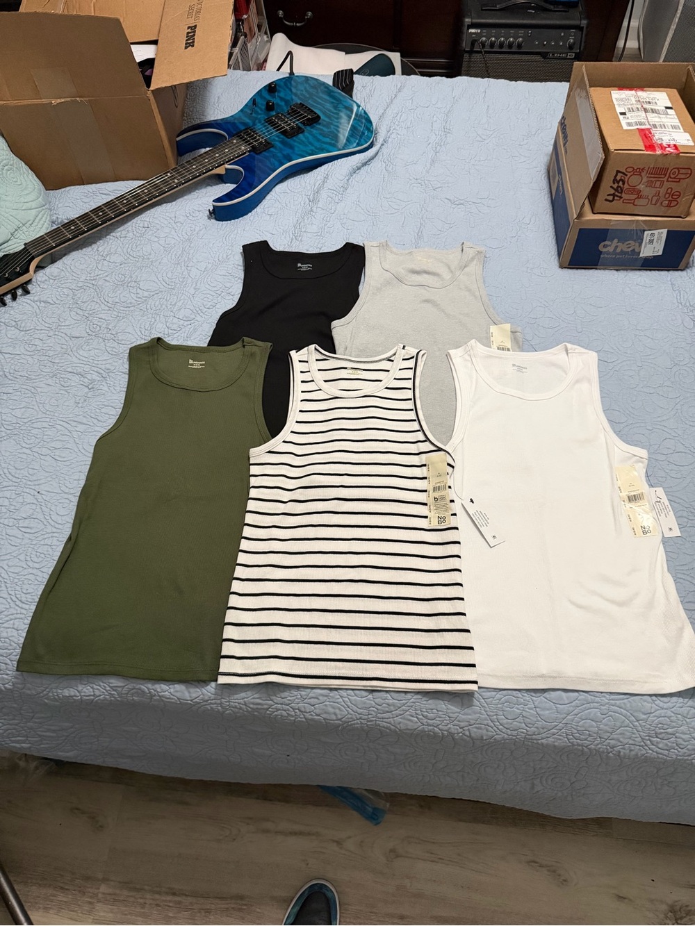 No boundaries 5 pack Basic Cotton Tank Top - White, Olive, Black, Gray, Stripe